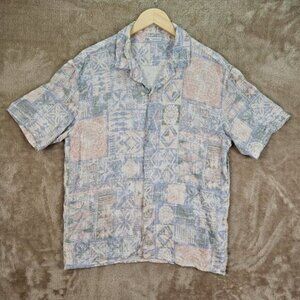 Zara Shirt Linen Viscose Button Up Abstract Print Hawaiian Short Sleeve Men's M